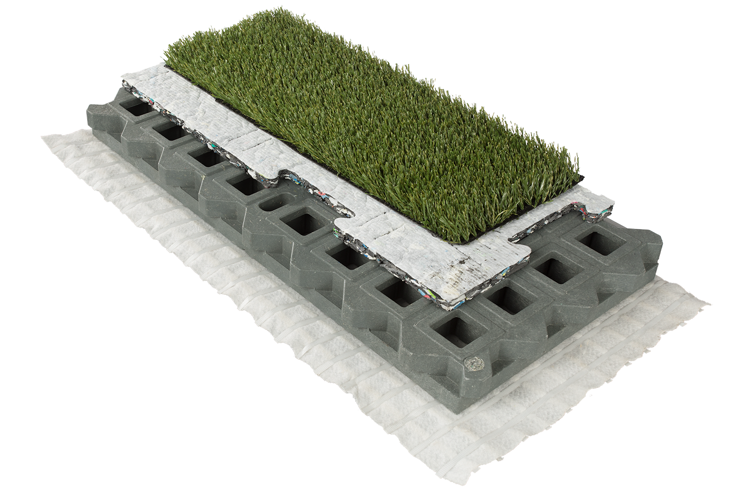 Construction of a TTE® artificial turf pitch for football and other sports.